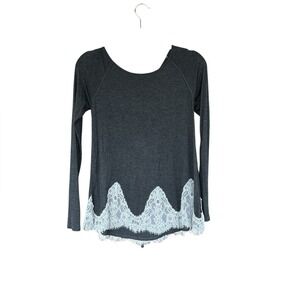 Jolt Gray Lace Hem Long Sleeve Top Size Small Boho Soft Fairy Cottagecore Y2K